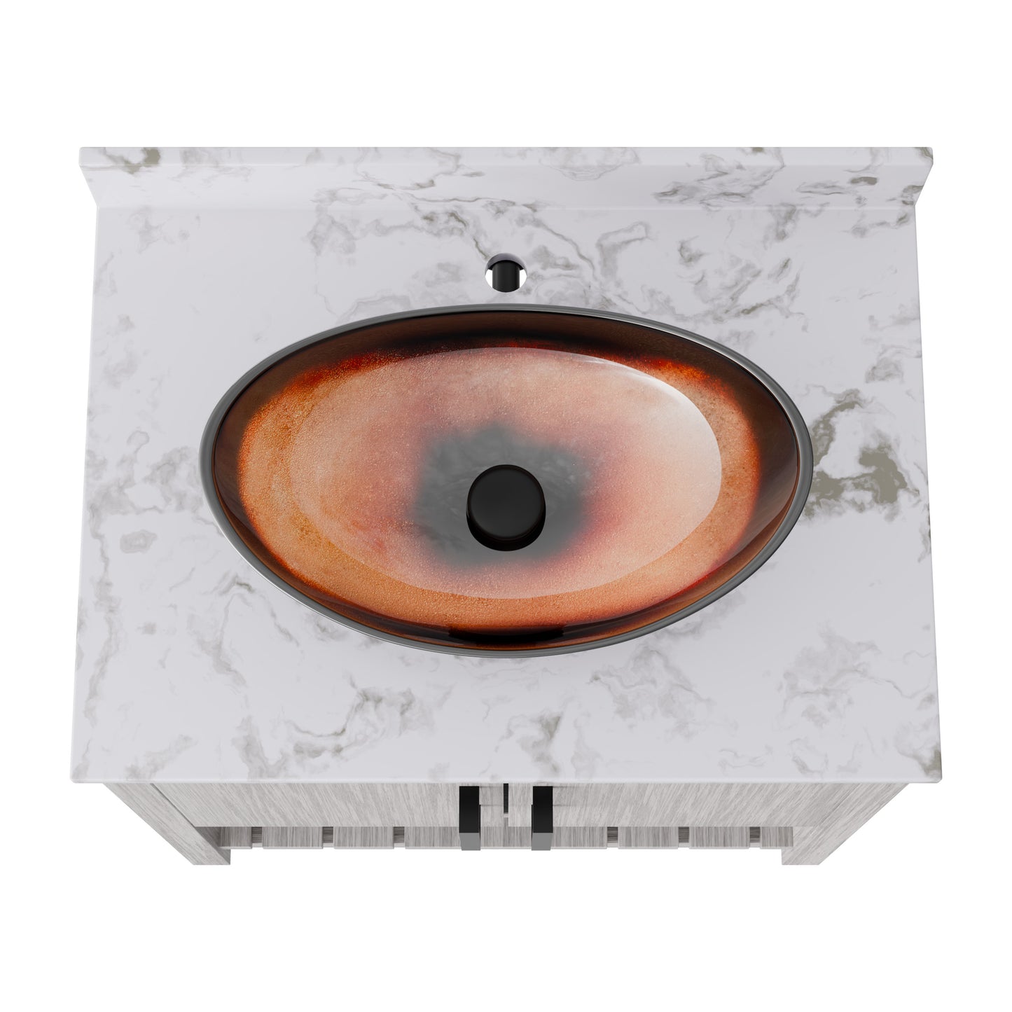 30-inch Novatto bath vanity with café mocha quartz countertop and integrated sink, showcasing sleek bathroom accessory design.