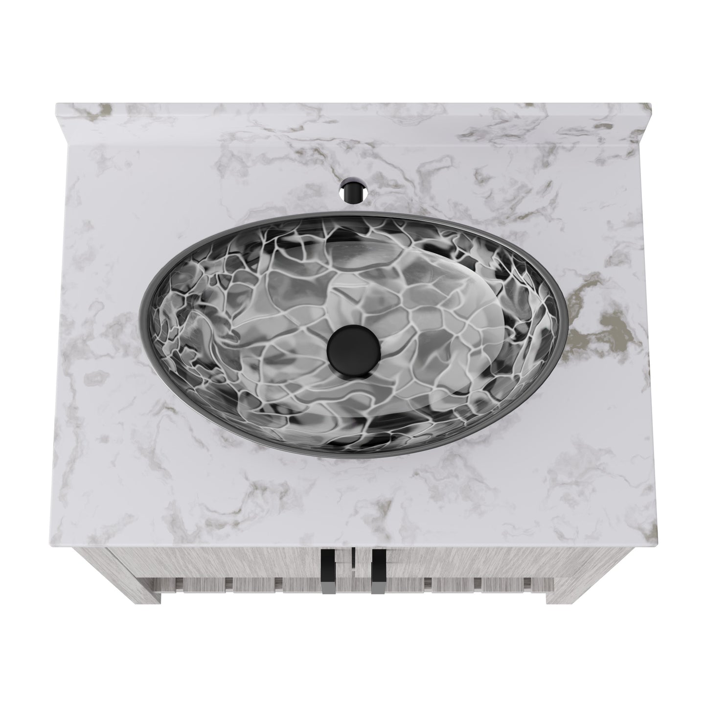 30-inch Novatto bath vanity with café mocha quartz countertop and sink, featuring sleek, modern bathroom accessory design.