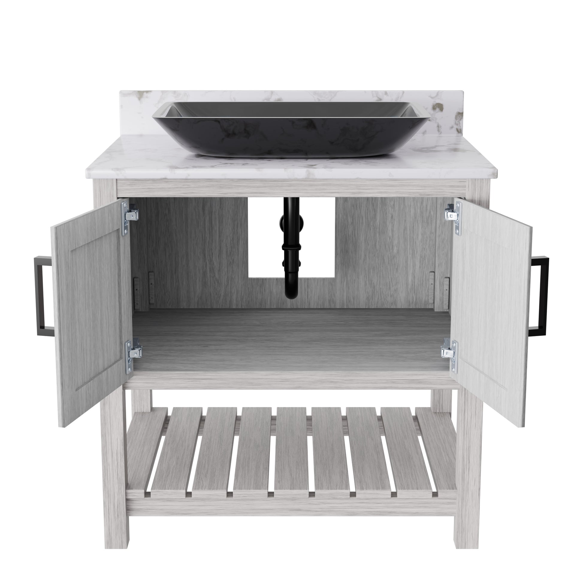 30-inch Novatto bath vanity with café mocha quartz counter and sink, showing sleek wood finish and modern design.