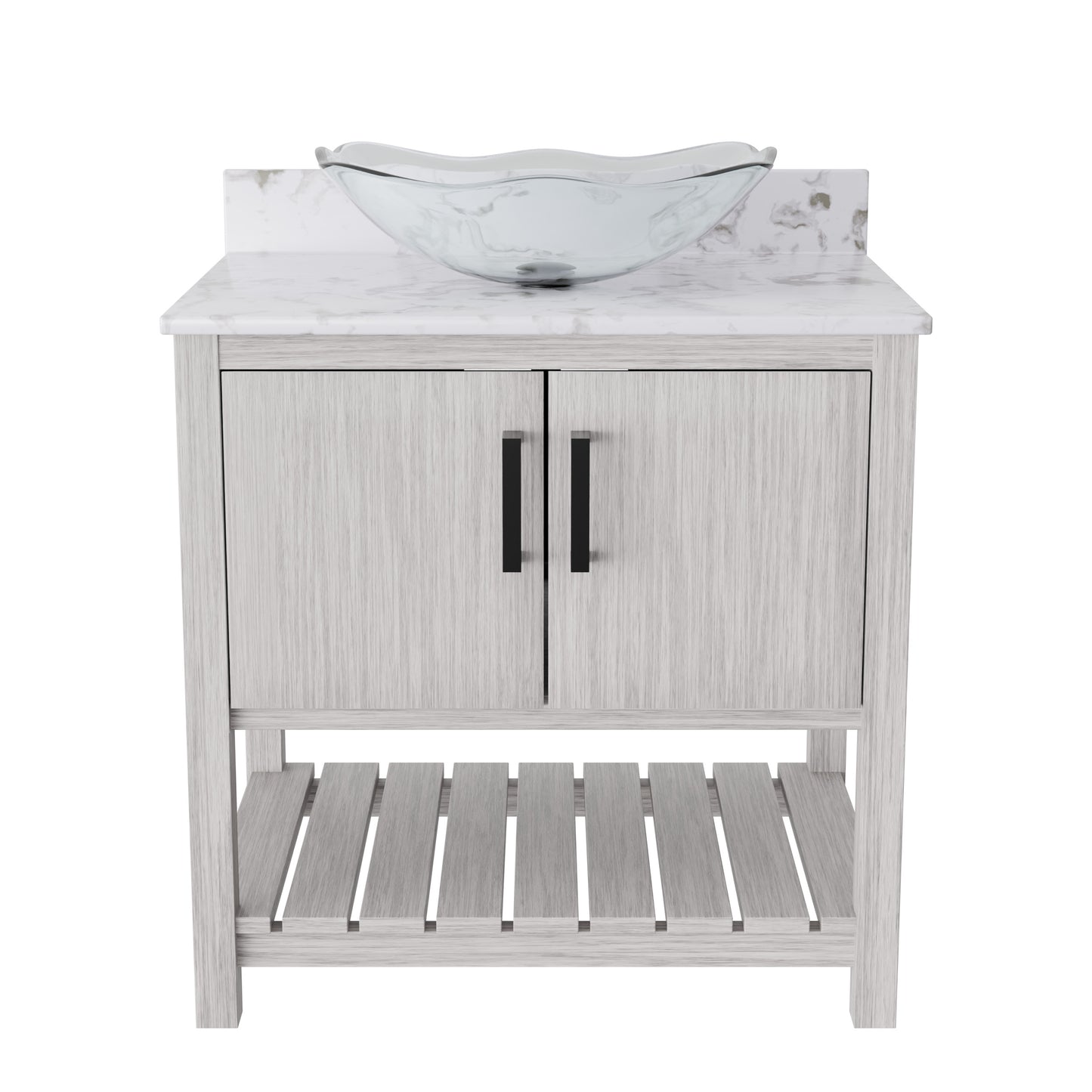 Novatto 30-inch bath vanity with café mocha quartz countertop and integrated sink, modern bathroom accessory.