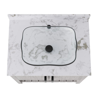 30-inch Novatto bath vanity with café mocha quartz countertop and sink, showcasing a sleek bathroom accessory design.