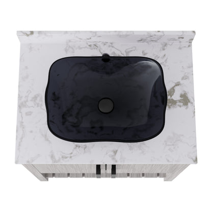 30-inch Novatto bath vanity with café mocha quartz countertop and integrated sink, modern bathroom accessory with sleek design.