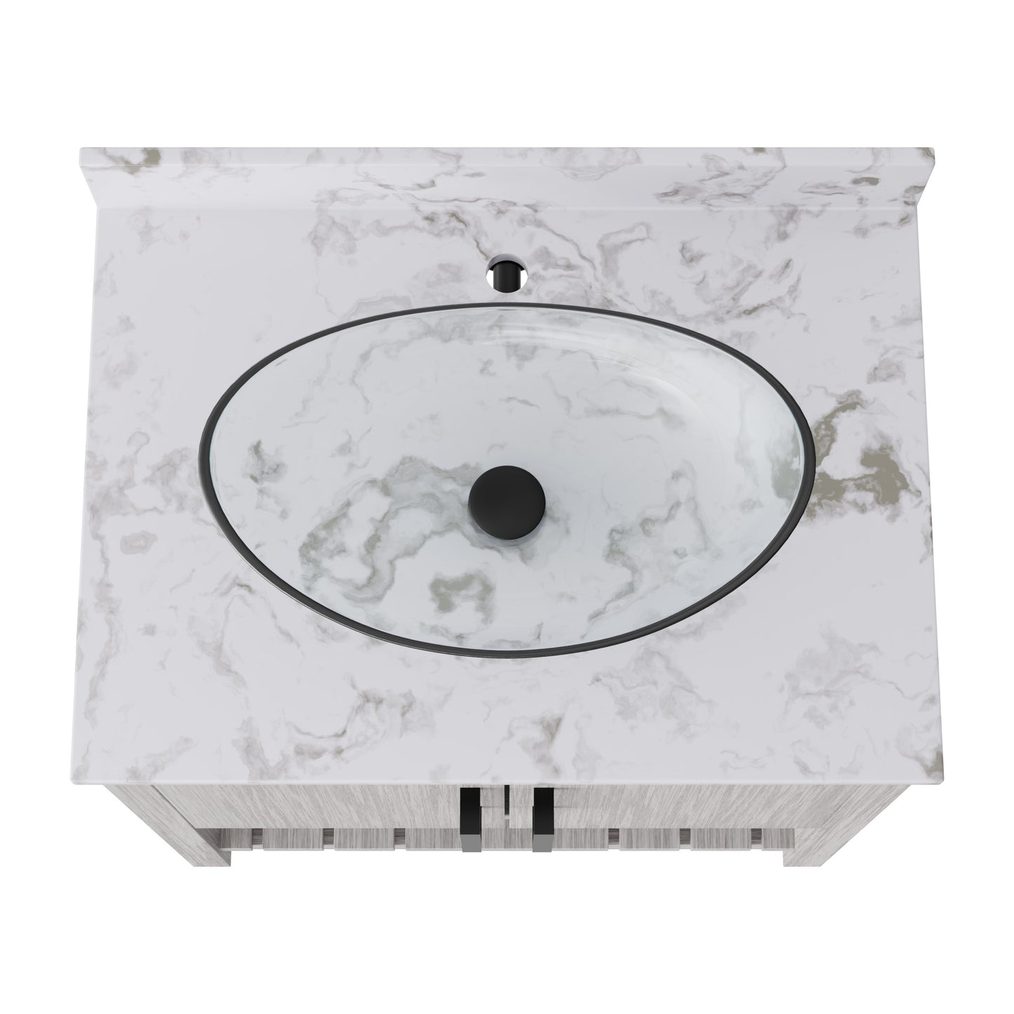 30-inch Novatto bath vanity with café mocha quartz countertop and built-in sink, shown in a modern bathroom setting