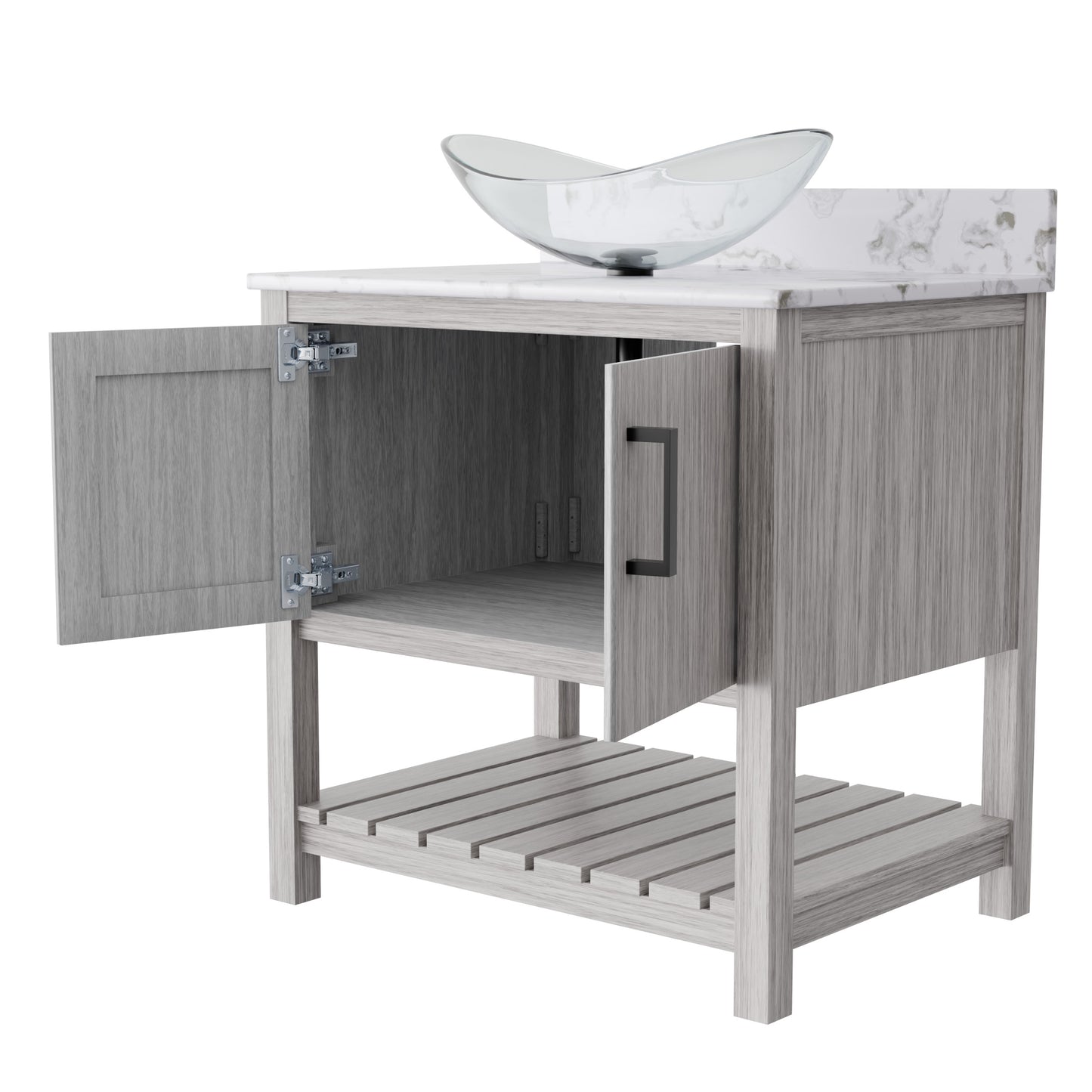 Novatto 30-inch bath vanity with café mocha quartz countertop and integrated sink, modern bathroom accessory