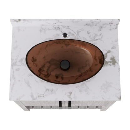 Novatto 30-inch bath vanity with café mocha quartz countertop and integrated sink, modern bathroom accessory.