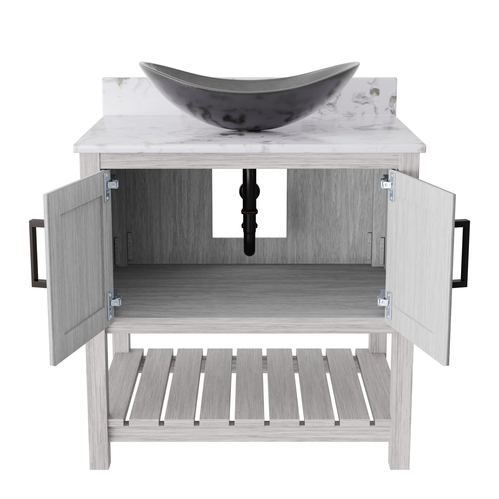 Novatto 30-inch bath vanity with café mocha quartz countertop and sink, modern bathroom accessory with sleek design.