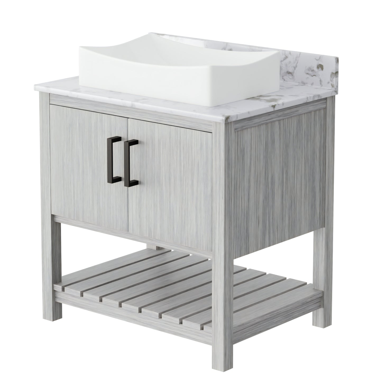 Novatto 30-inch bathroom vanity with café mocha quartz countertop and integrated sink, modern accessory for bathroom decor