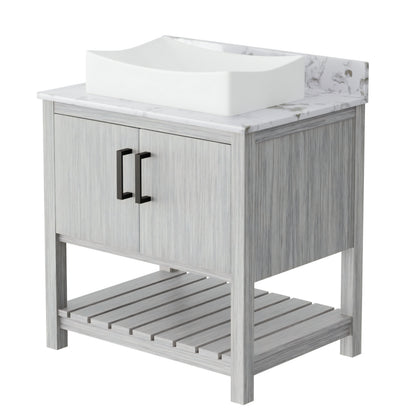 Novatto 30-inch bathroom vanity with café mocha quartz countertop and integrated sink, modern accessory for bathroom decor