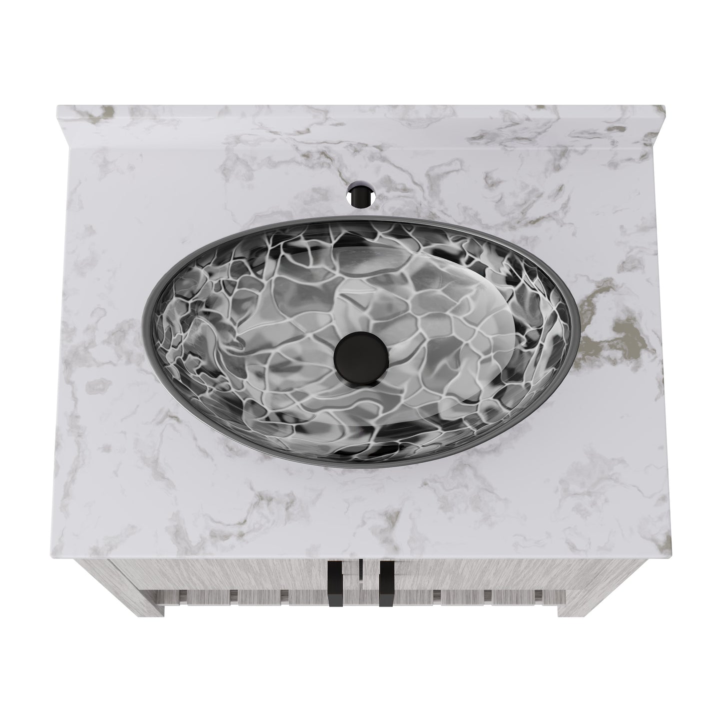 30-inch Novatto bath vanity with café mocha quartz countertop and integrated sink, showcasing elegant bathroom accessory design.