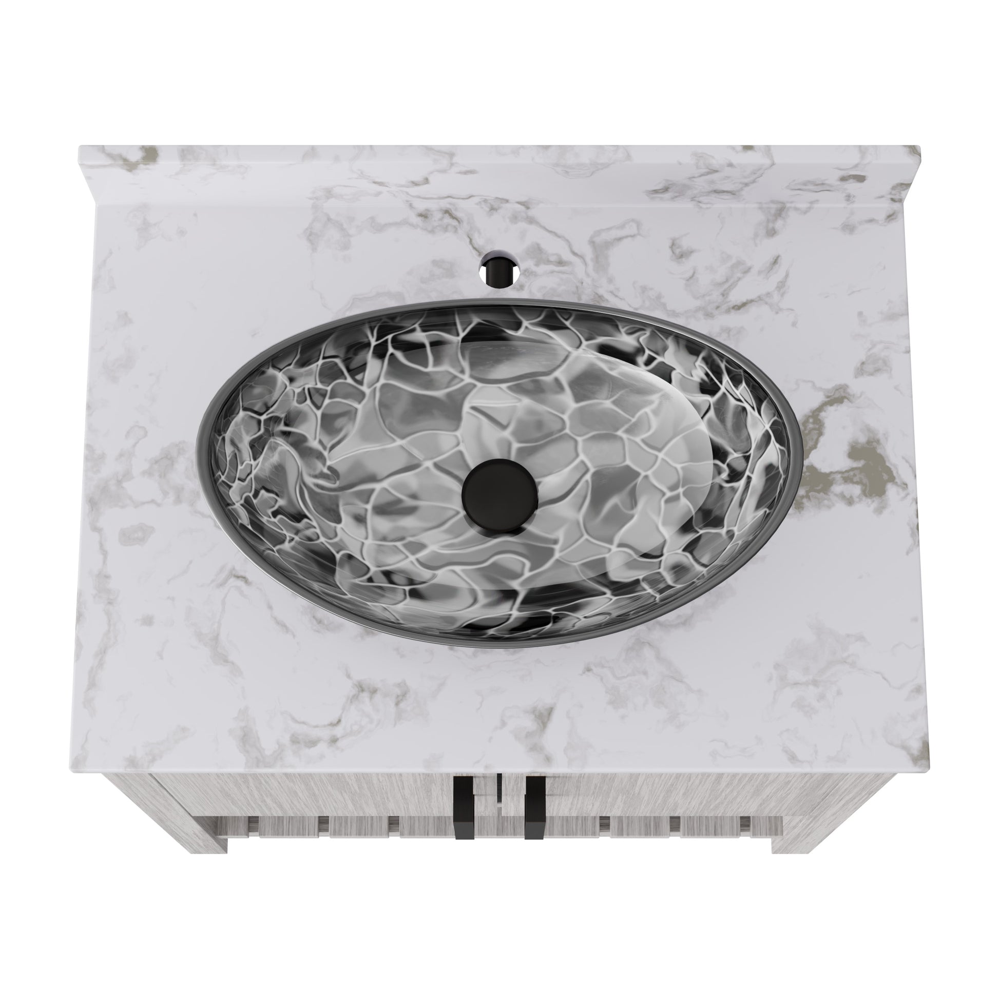 30-inch Novatto bath vanity with café mocha quartz countertop and integrated sink, showcasing elegant bathroom accessory design.