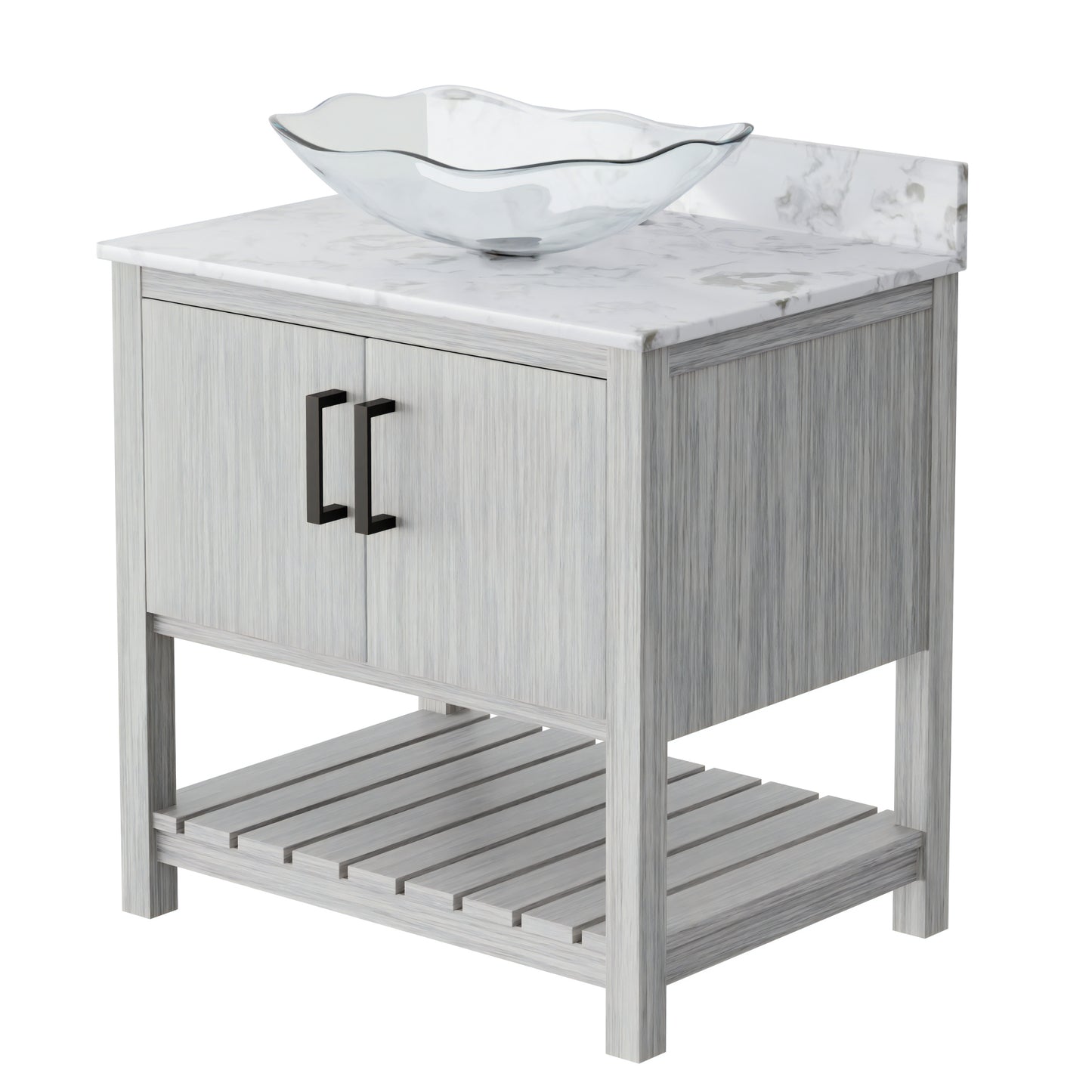 30-inch Novatto bath vanity with café mocha quartz countertop and sink, featuring a modern design and elegant finish.