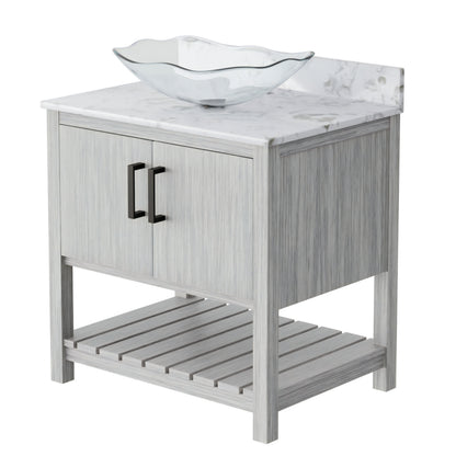 30-inch Novatto bath vanity with café mocha quartz countertop and sink, featuring a modern design and elegant finish.