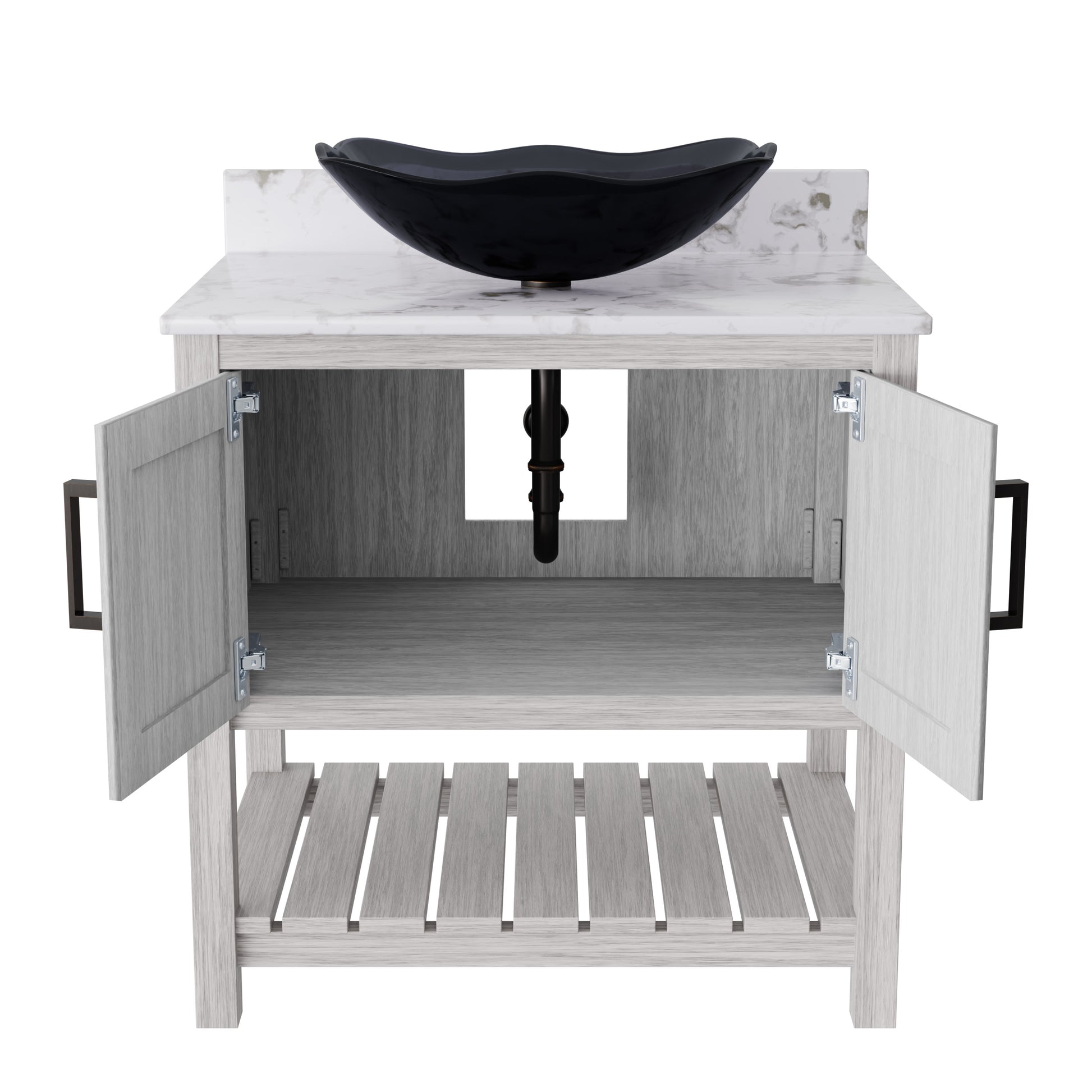 30-inch Novatto bath vanity with café mocha quartz counter and sink, featuring a modern bathroom accessory design.