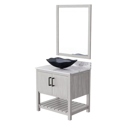 Novatto 30-inch bath vanity with café mocha quartz countertop and sink, showcasing the elegant bathroom accessory design.