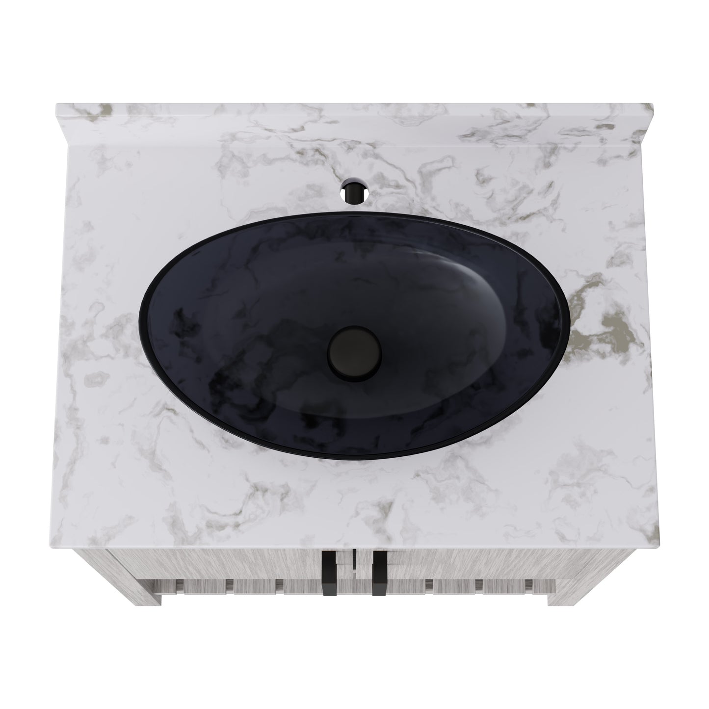 30-inch Novatto bathroom vanity with café mocha quartz countertop and integrated sink, showcasing a modern accessory design