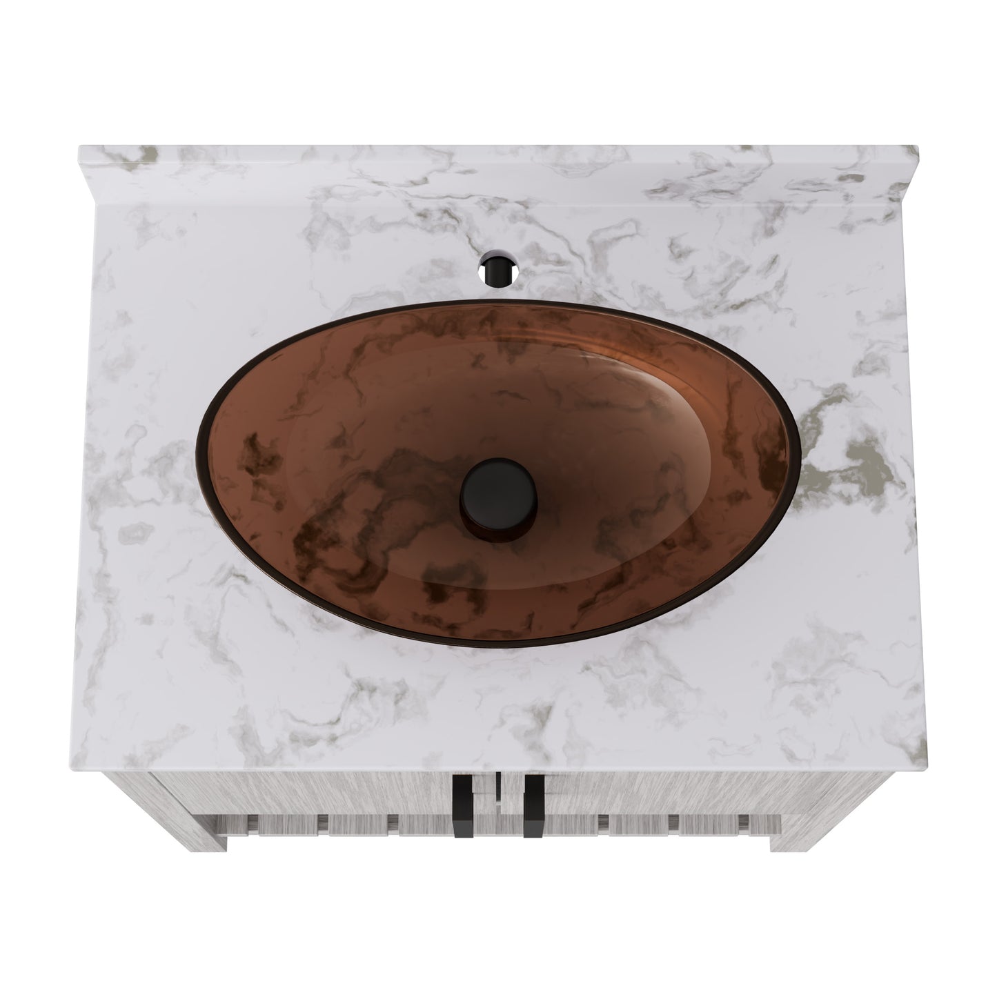 30-inch Novatto bath vanity with café mocha quartz countertop and sink, showcasing elegant bathroom accessory design.