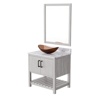 30-inch Novatto bath vanity with café mocha quartz countertop and sink, featuring modern design and natural stone finish.