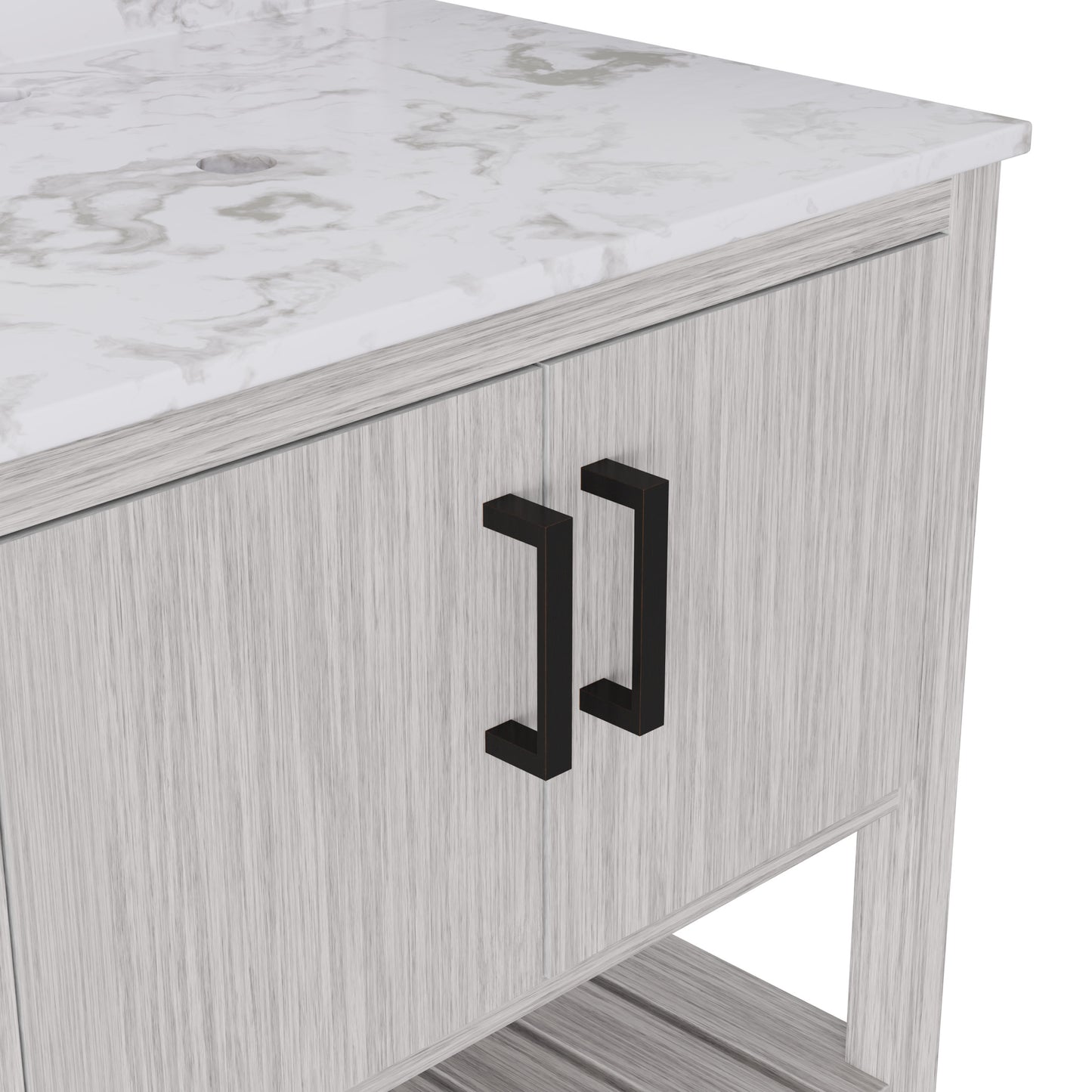 30-inch Novatto vanity with café mocha quartz countertop, showcasing its sleek design and rich wood finish.