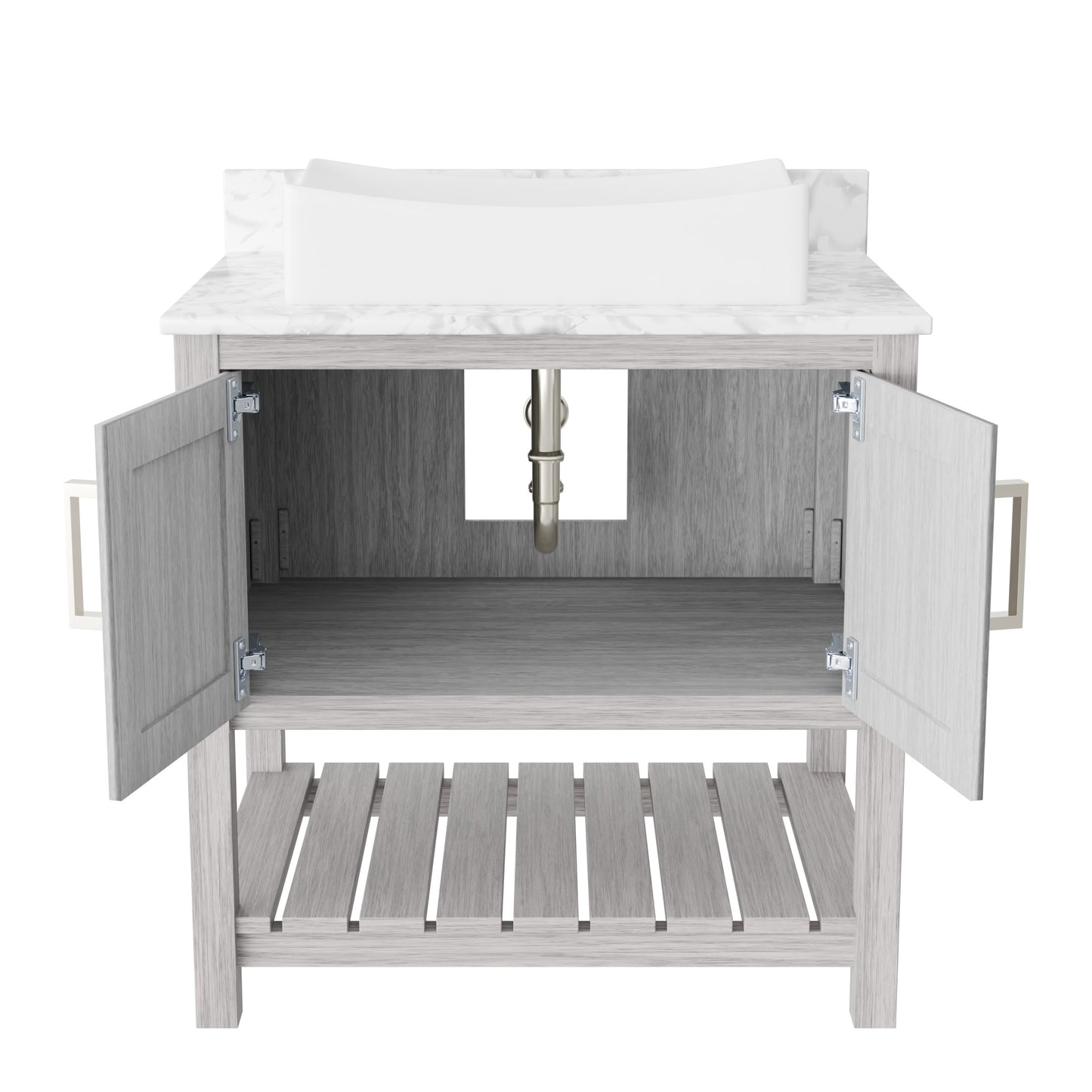 Novatto 30-inch bathroom vanity with Carrara white marble countertop and sink, modern accessory for elegant bathroom decor