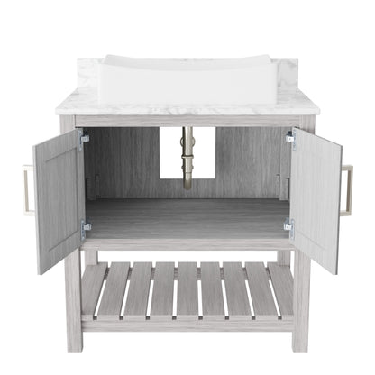 Novatto 30-inch bathroom vanity with Carrara white marble countertop and sink, modern accessory for elegant bathroom decor