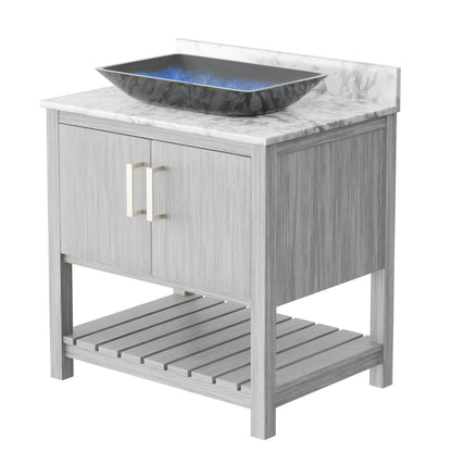 30-inch Novatto bath vanity with Carrara white marble counter and sink, modern bathroom accessory with sleek design
