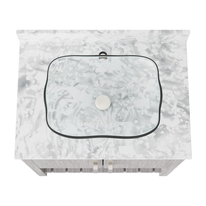 30-inch Novatto bath vanity with Carrara white marble counter and integrated sink, showcasing a sleek bathroom accessory.