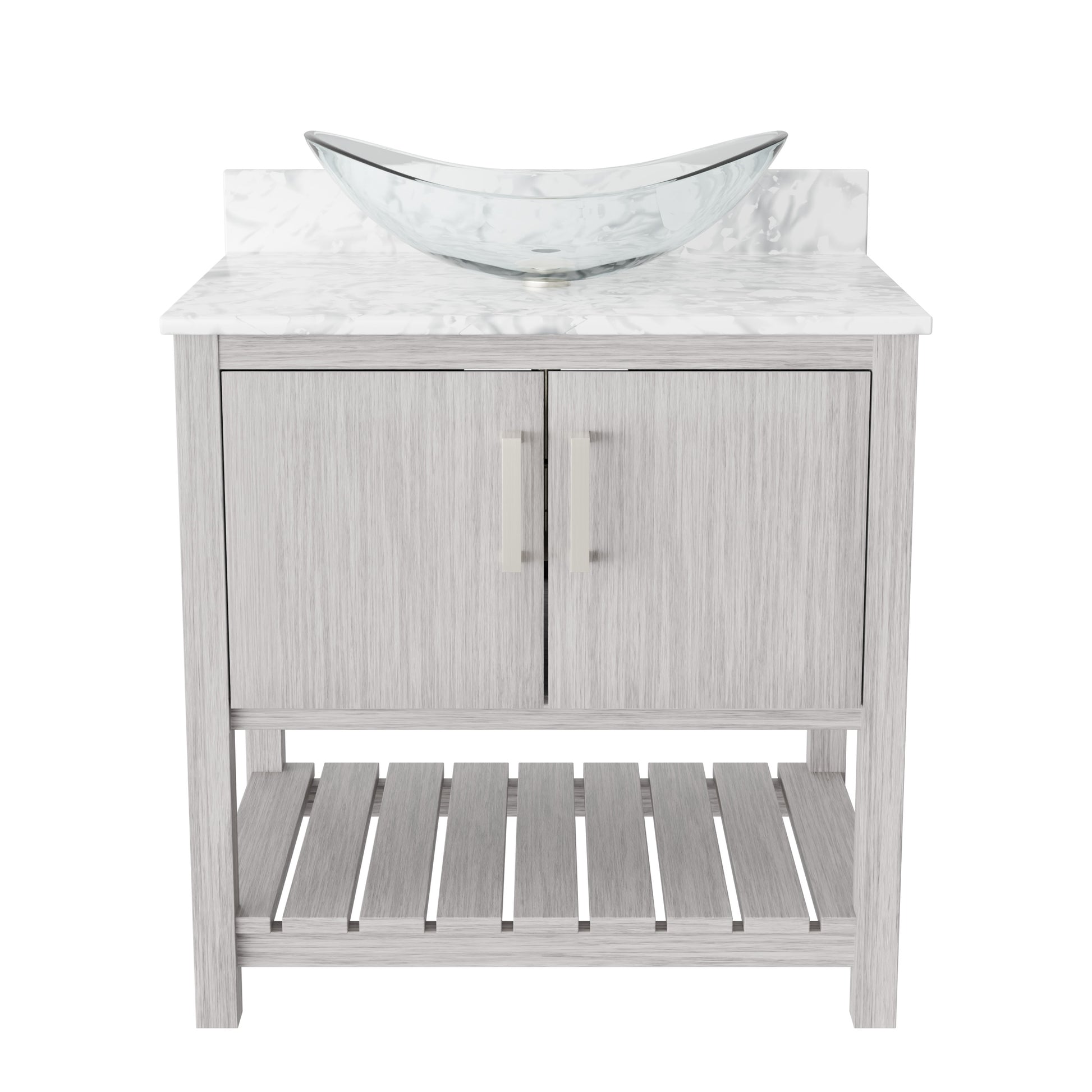 30-inch Novatto bath vanity with Carrara white marble counter and integrated sink, showcasing elegant bathroom accessory design.