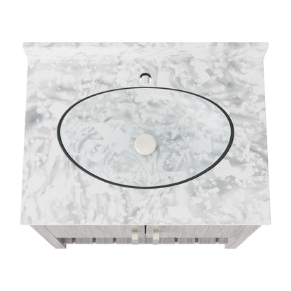 Novatto 30-inch bathroom vanity with Carrara white marble counter and sink, showcasing modern bathroom accessory design.