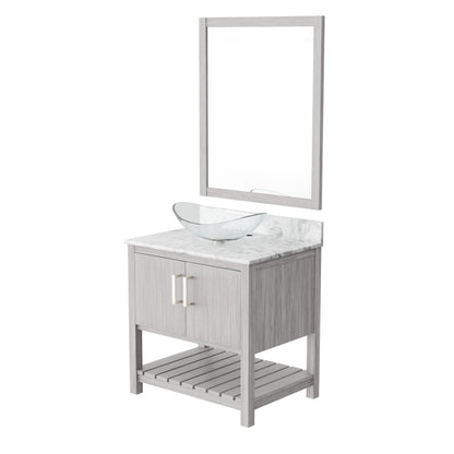 Novatto 30-inch bath vanity with Carrara white marble counter and sink, featuring elegant bathroom accessory design