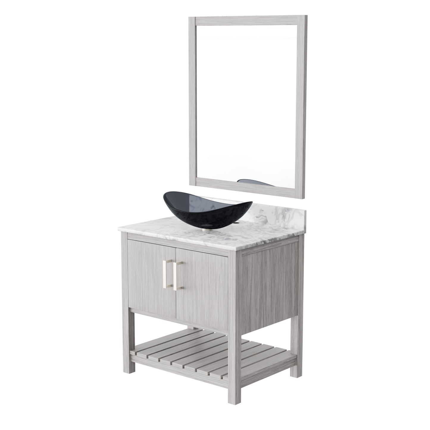 30-inch Novatto bath vanity with Carrara white marble counter and sink, featuring elegant modern design and durable finish.