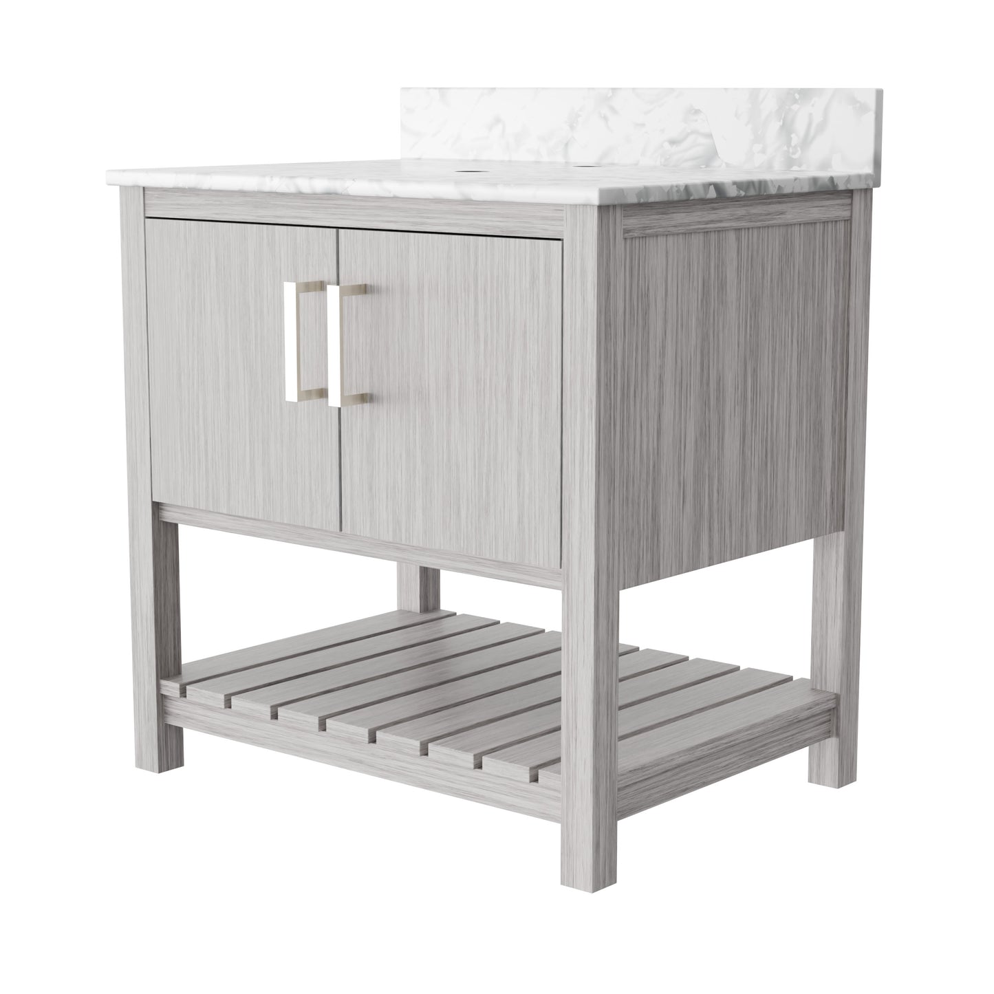30-inch Novatto vanity with Carrara white marble countertop, showcasing a modern bathroom accessory design.