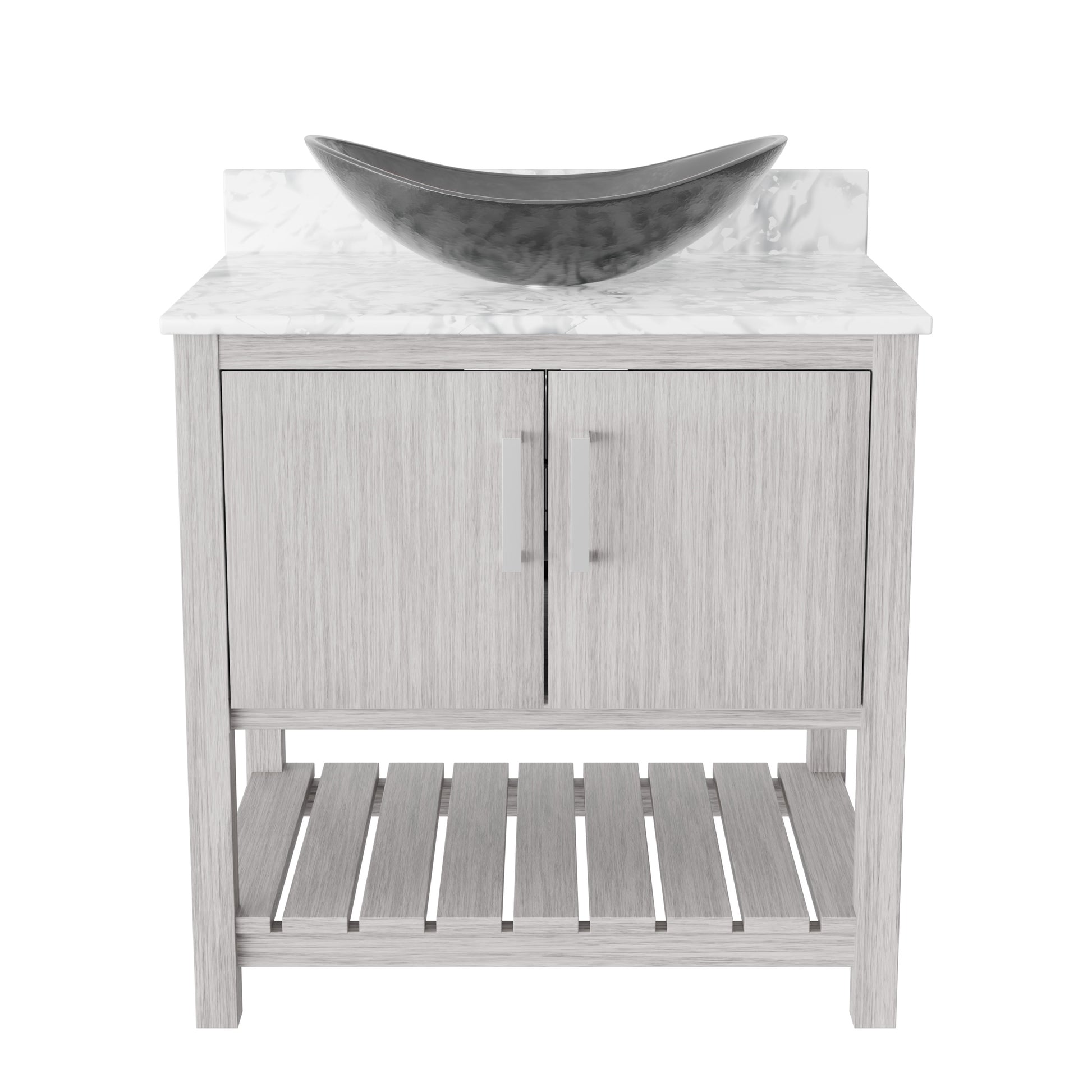 30-inch Novatto bath vanity with Carrara white marble counter and integrated sink, showcasing elegant bathroom accessory design.