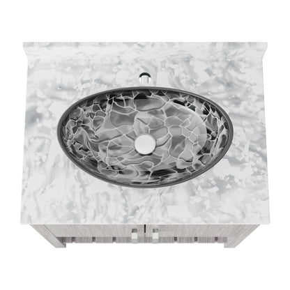 30-inch Novatto bath vanity with Carrara white marble countertop and integrated sink, stylish bathroom accessory.