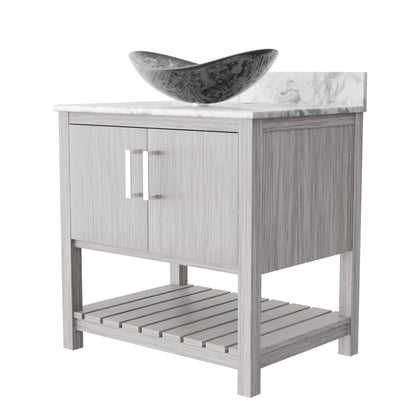 30-inch Novatto bath vanity with Carrara white marble counter and sink, showing the elegant marble surface and modern design