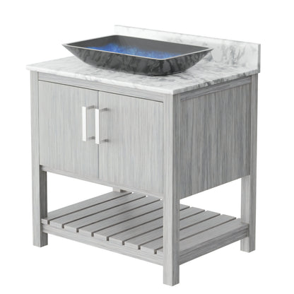 30-inch Novatto bath vanity with Carrara white marble countertop and sink, showcasing elegant bathroom accessory design.