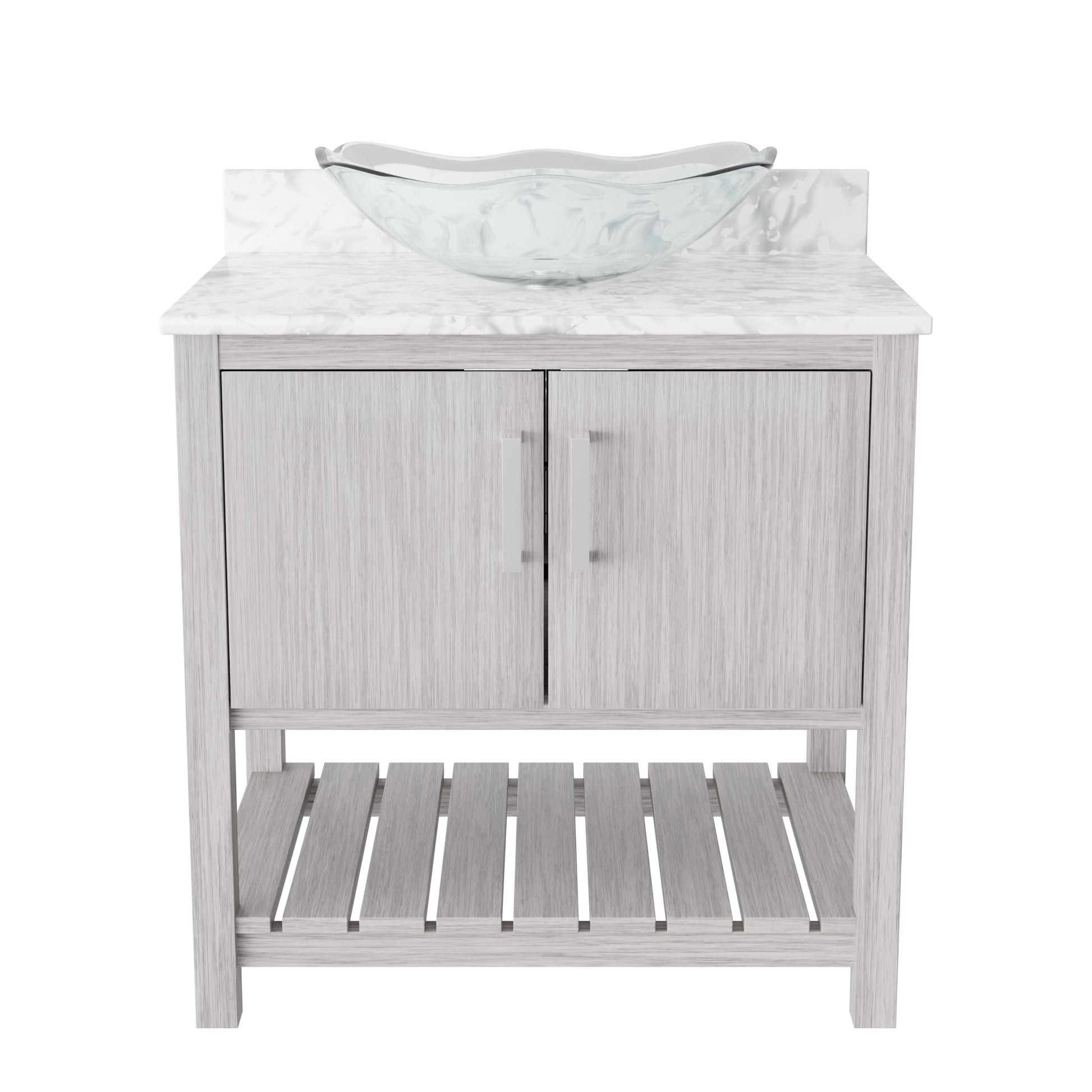 30-inch Novatto bath vanity with Carrara white marble countertop and sink, showcasing modern bathroom accessory design.