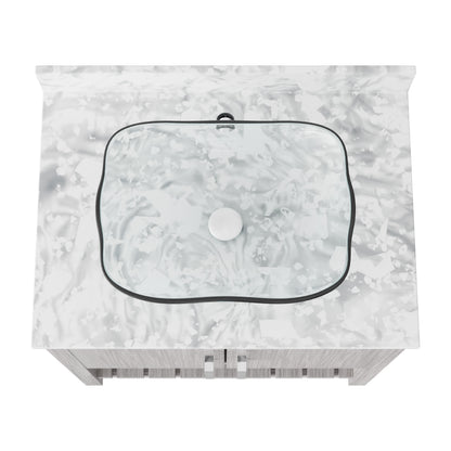 30-inch Novatto bath vanity with Carrara white marble countertop and integrated sink, showcasing a sleek bathroom accessory.