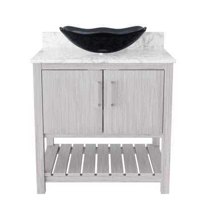 30-inch Novatto bathroom vanity with Carrara white marble counter and sink, showcasing a modern accessory with elegant marble surface.
