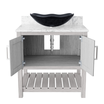 30-inch Novatto bathroom vanity with Carrara white marble counter and integrated sink, showcasing elegant white marble surface.