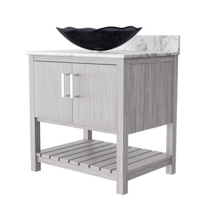 30-inch Novatto bath vanity with Carrara white marble counter and integrated sink, modern bathroom accessory with sleek design.