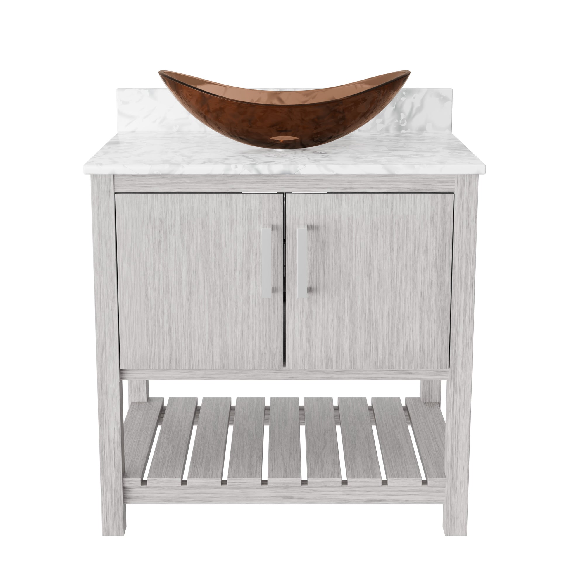 Novatto 30-inch bath vanity with Carrara white marble counter and integrated sink, showcasing elegant bathroom accessory design.