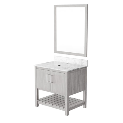 30-inch Novatto vanity with Carrara white marble countertop, featuring a sleek modern design and elegant surface details.