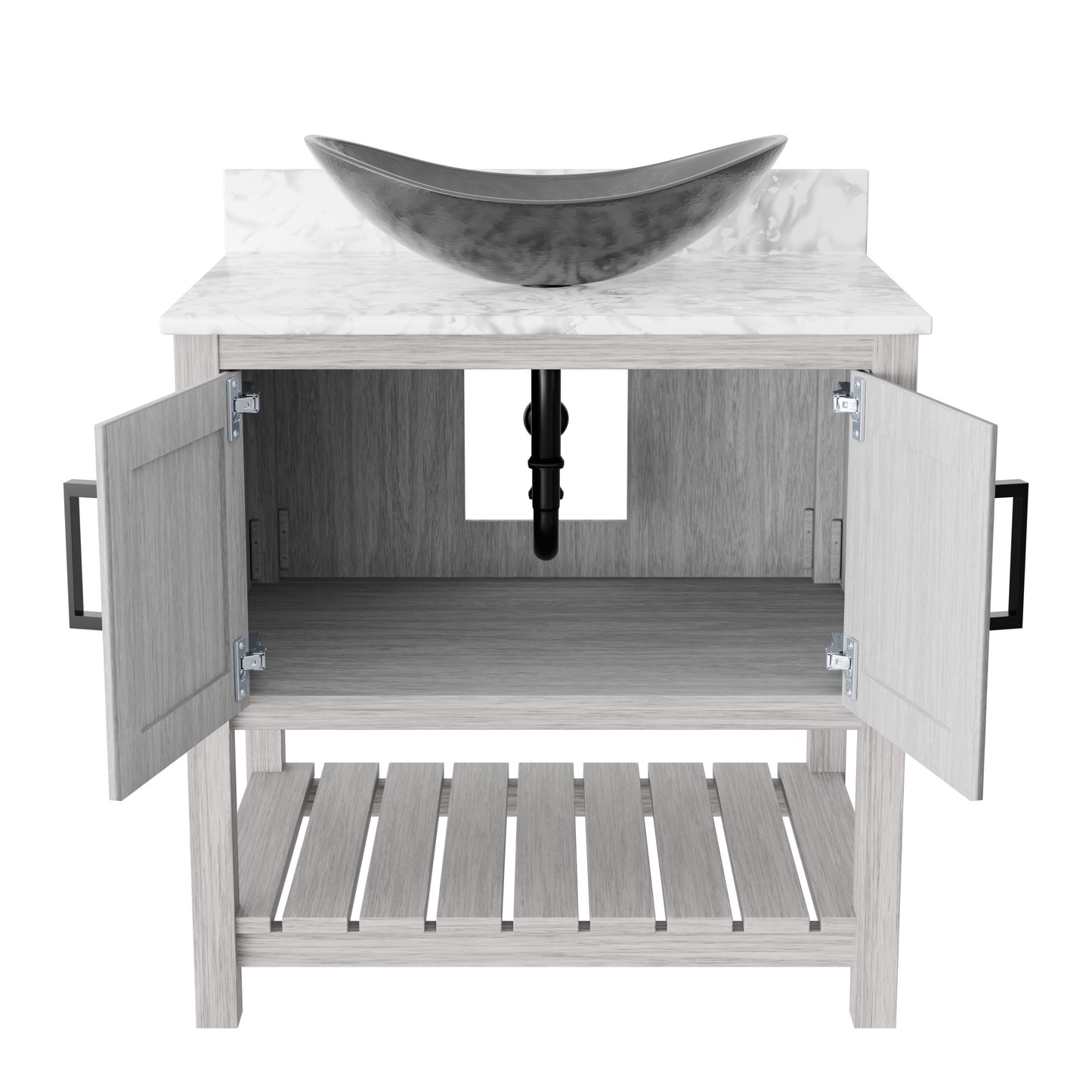 30-inch Novatto bath vanity with Carrara white marble counter and integrated sink, featuring a sleek modern design.