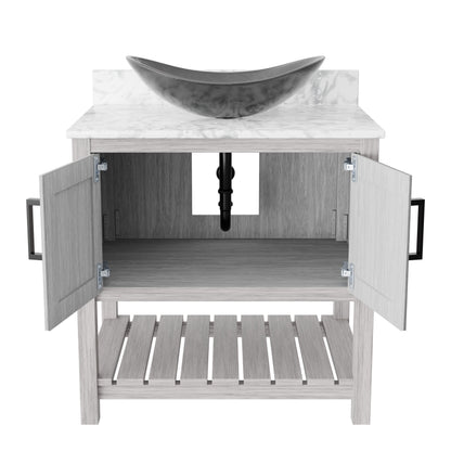 30-inch Novatto bath vanity with Carrara white marble counter and integrated sink, featuring a sleek modern design.