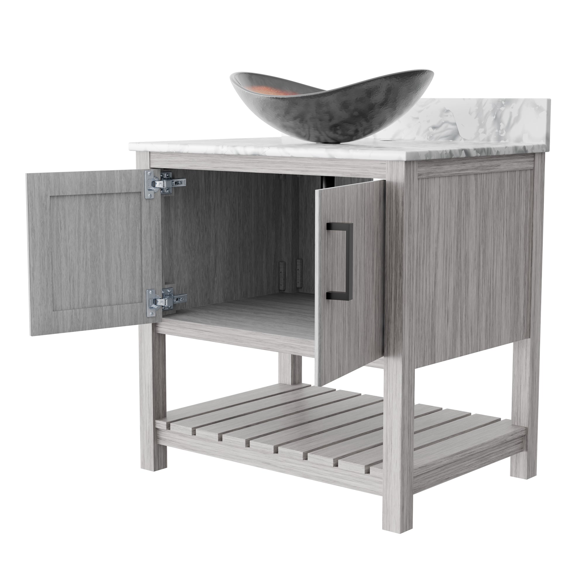 30-inch Novatto bathroom vanity with Carrara white marble counter and integrated sink, showcasing modern design and elegant stone finish.