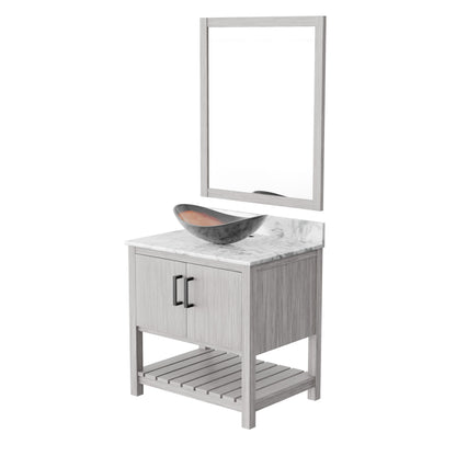 30-inch Novatto bath vanity with Carrara white marble counter and integrated sink, showcasing elegant bathroom accessory design.