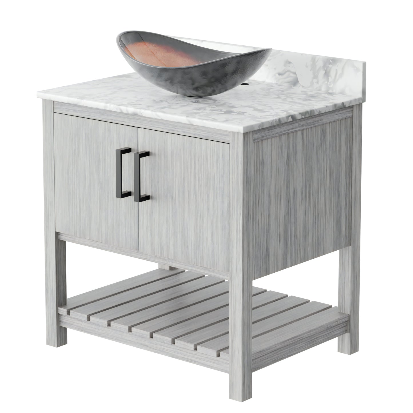 Novatto 30-inch bath vanity with Carrara white marble countertop and sink, showcasing elegant bathroom accessory design.