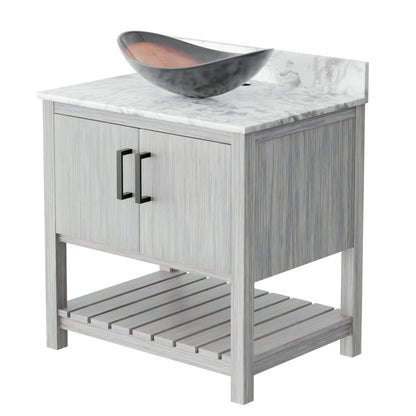 Novatto 30-inch bath vanity with Carrara white marble countertop and sink, showcasing elegant bathroom accessory design.