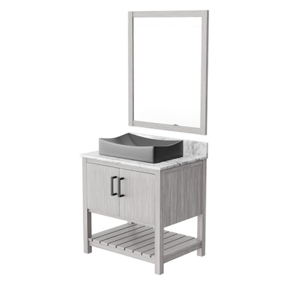 30-inch Novatto bath vanity with Carrara white marble counter and sink, modern bathroom accessory with sleek design