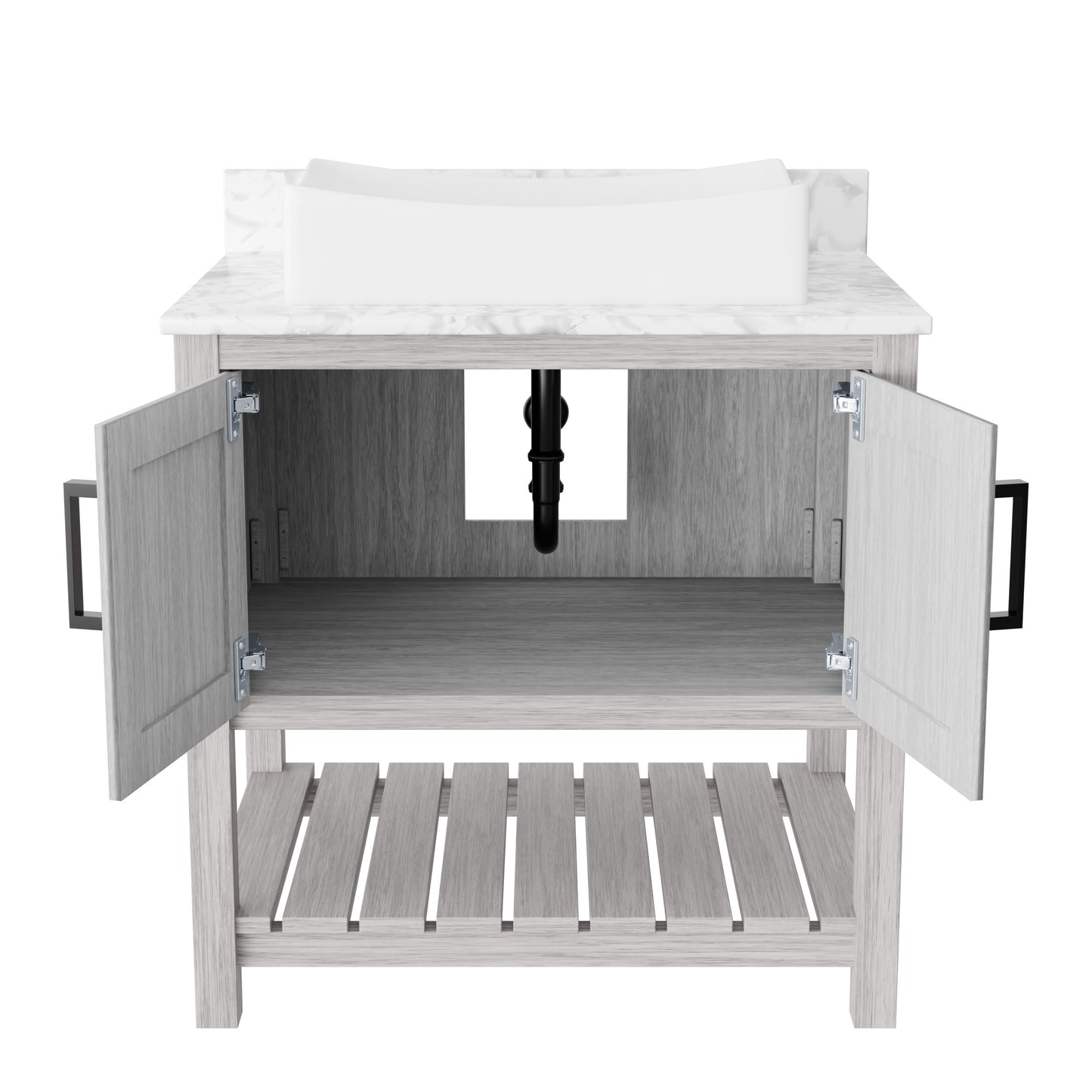 Novatto 30-inch bathroom vanity with Carrara white marble countertop and sink, modern accessory for bathroom decor.